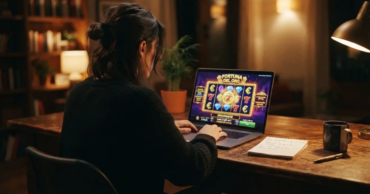 Jugador consultando las condiciones de un bono de cumpleaños en la pantalla de un casino online español, con el texto de los términos y condiciones visible.