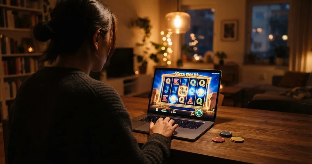 Jugador consultando las condiciones de un bono de reembolso en la pantalla de un casino online español regulado