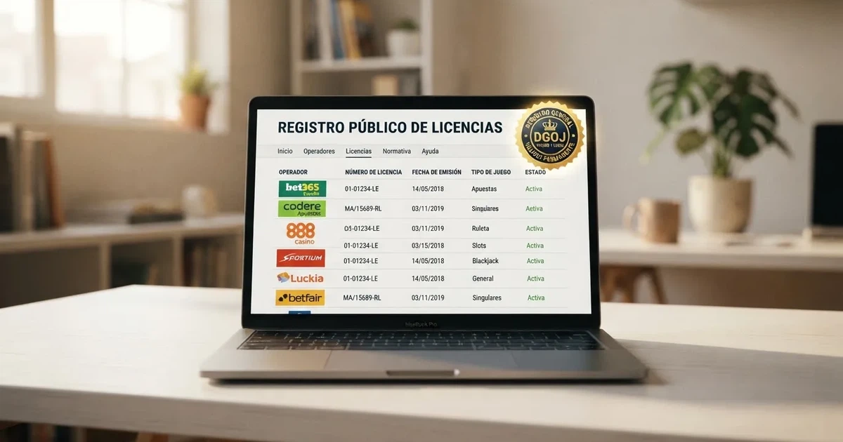 Sello de verificación interactivo de Anjouan Gaming junto al registro público de operadores con licencia activa
