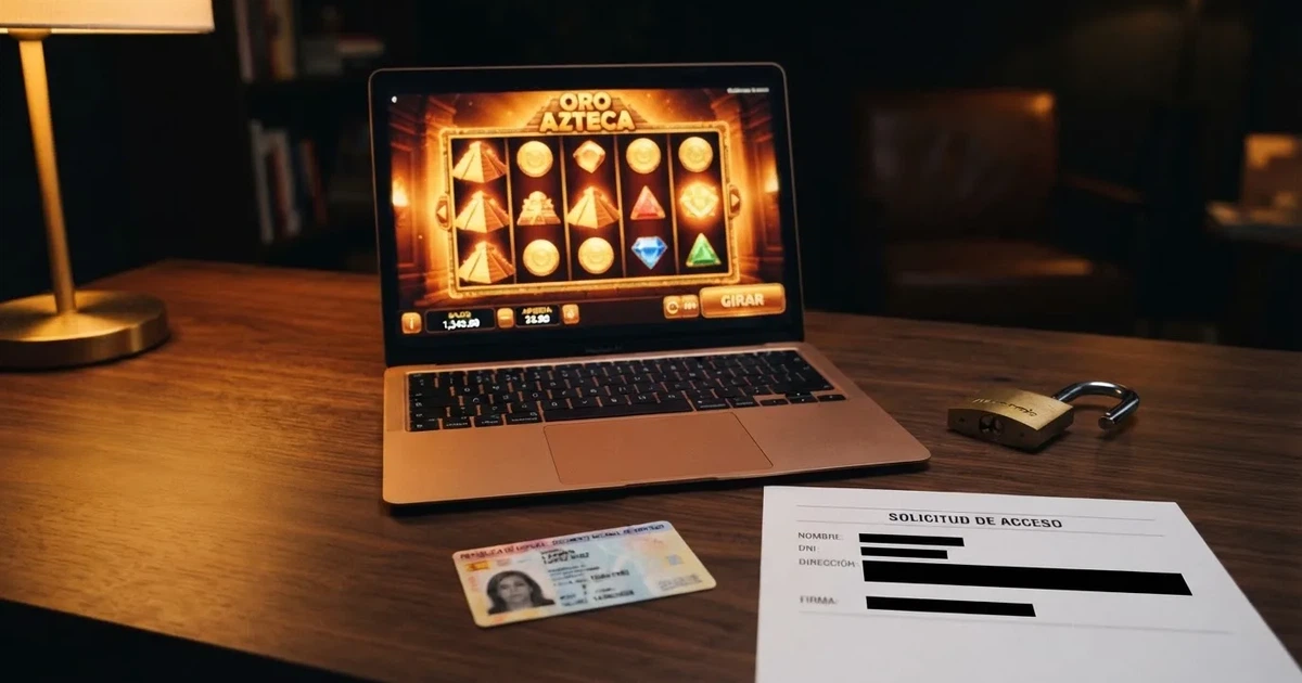Interfaz de un casino online con un candado abierto y documentos de identidad tachados sobre un fondo oscuro