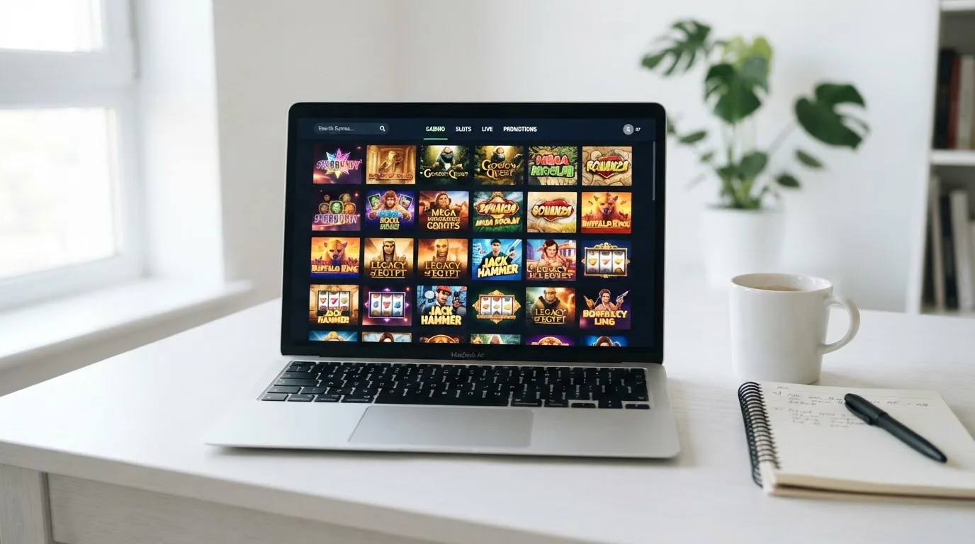 «Interfaz de un casino español con varias tragaperras de Big Time Gaming en mosaic o y el buscador de juegos visible»