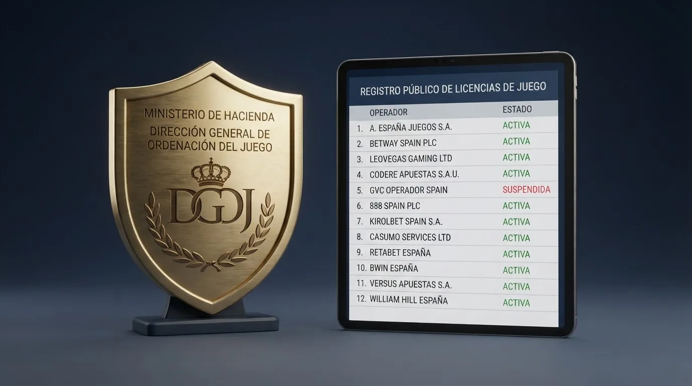 Logotipo de la Dirección General de Ordenación del Juego junto al registro público de operadores con licencia en España