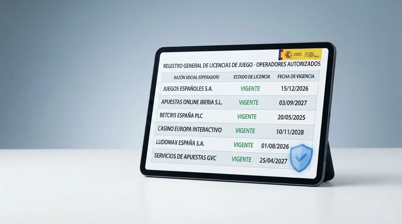 Pantalla de la sede electrónica de la DGOJ con el listado oficial de operadores de juego online con licencia en España